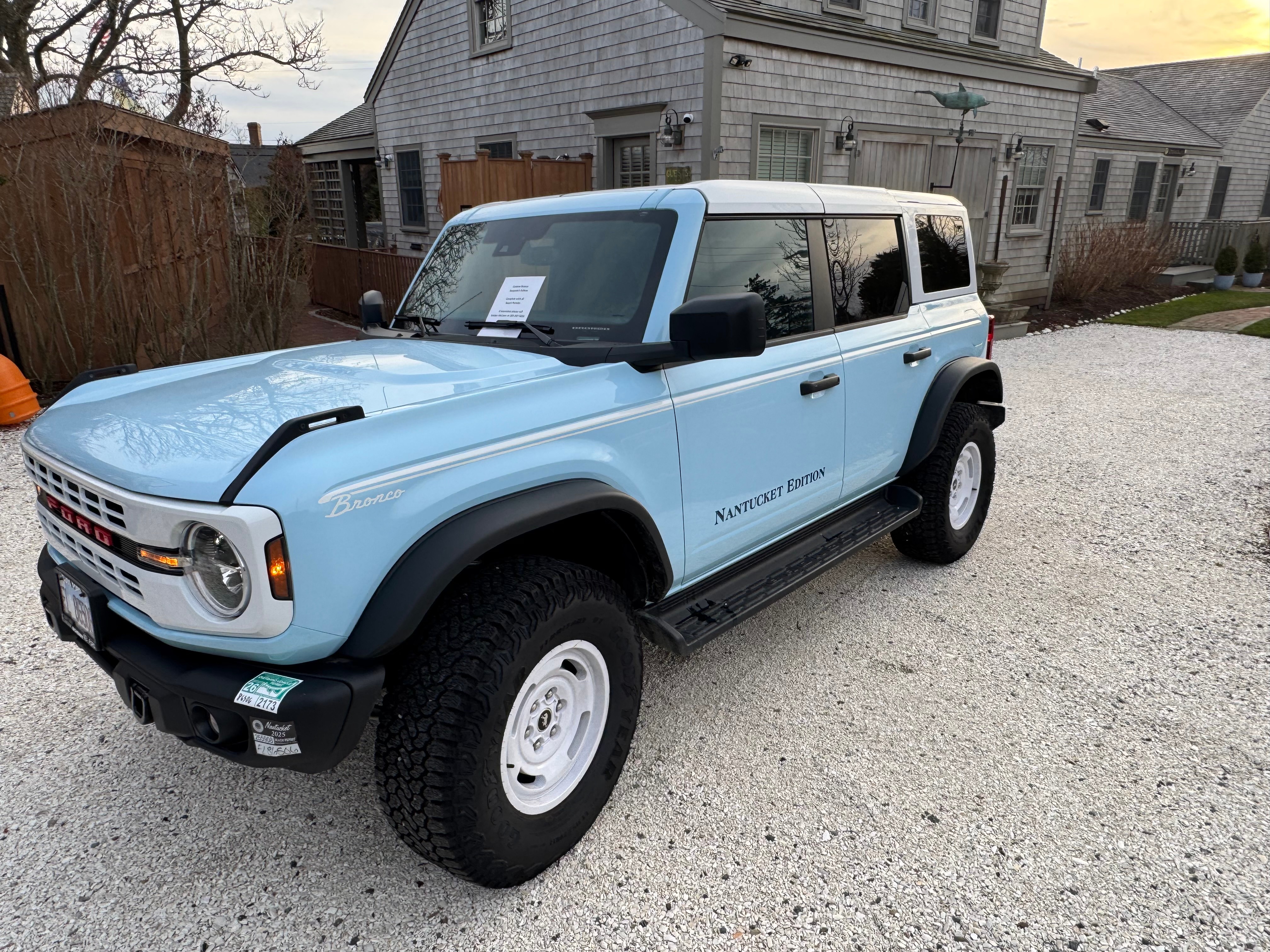 Ford Bronco Nantucket Edition front three-quarter view at dusk