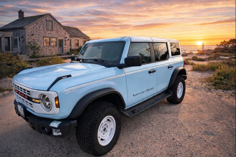 Ford Bronco Nantucket Edition at sunset with lighthouse